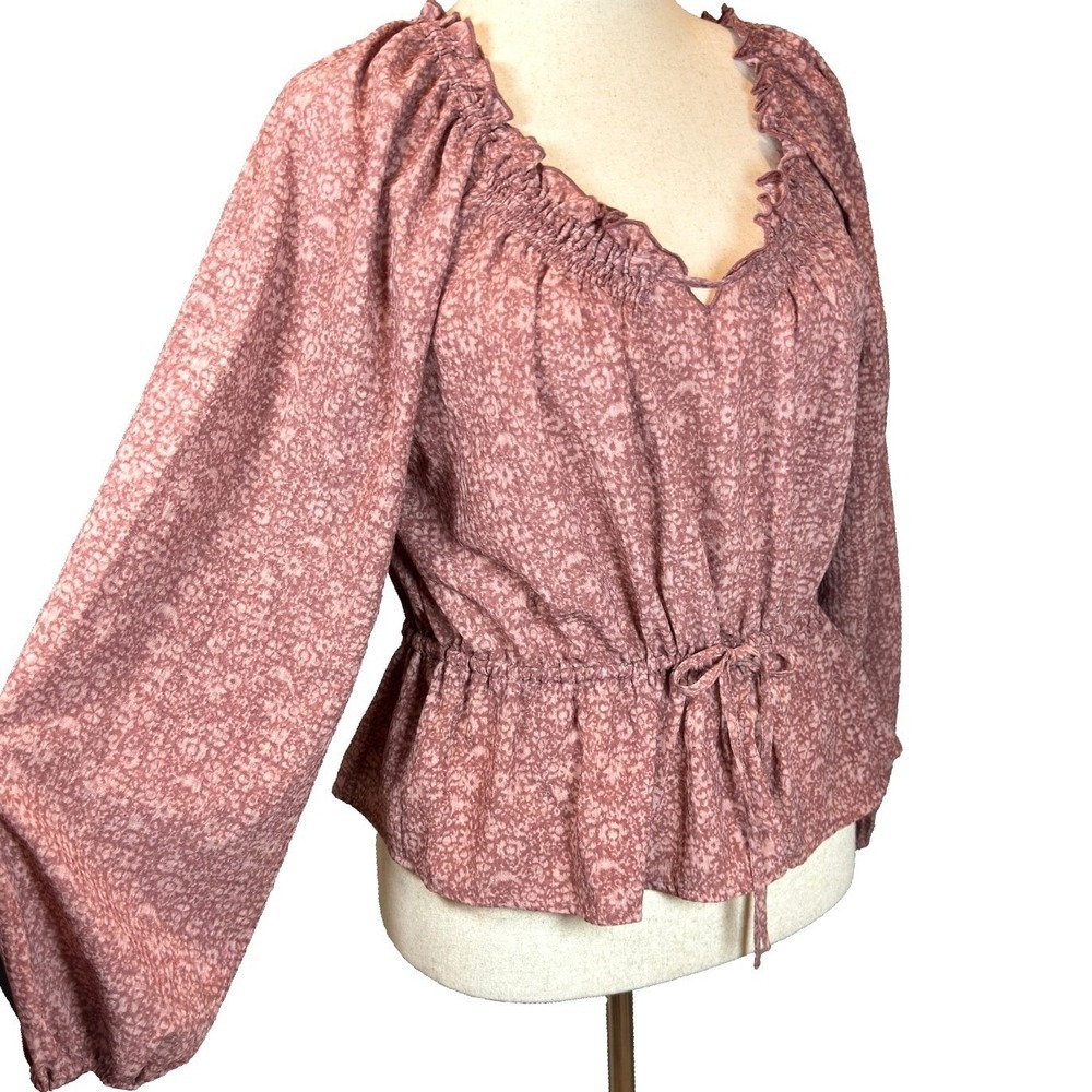 Universal Thread Peasant Blouse Top Large Popover Cinched Waist Dusty Rose Boho